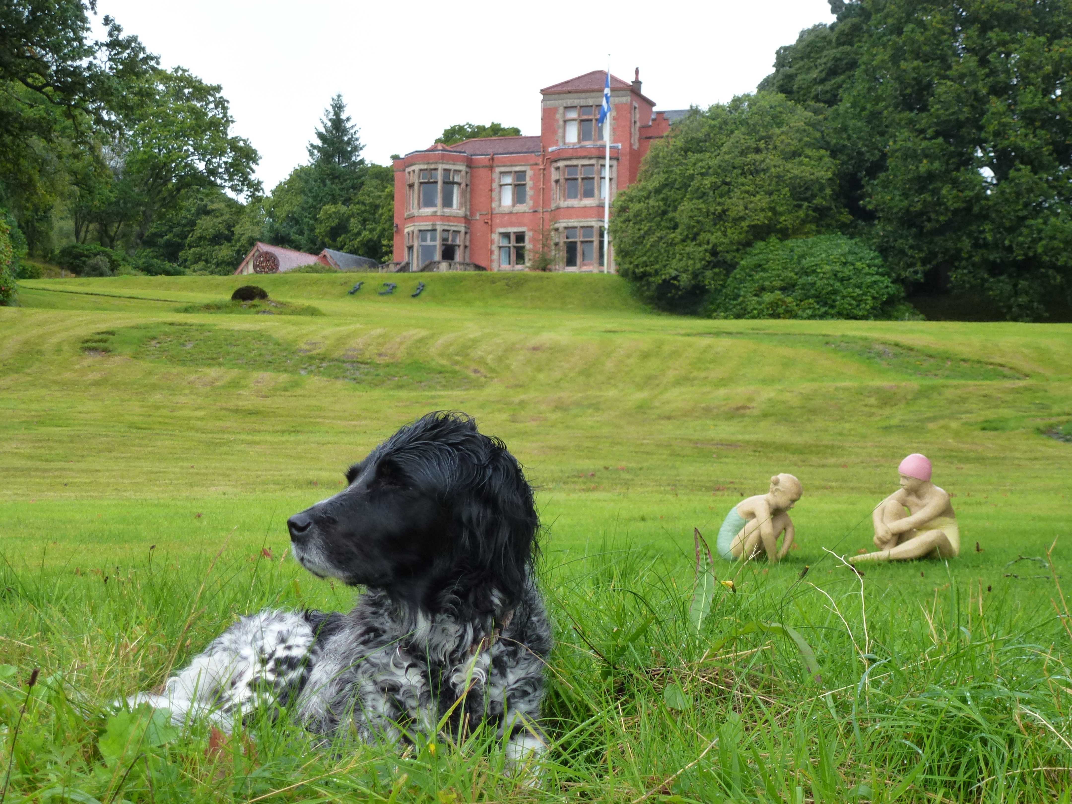 mansion property in Scotland with spaniel in the foreground